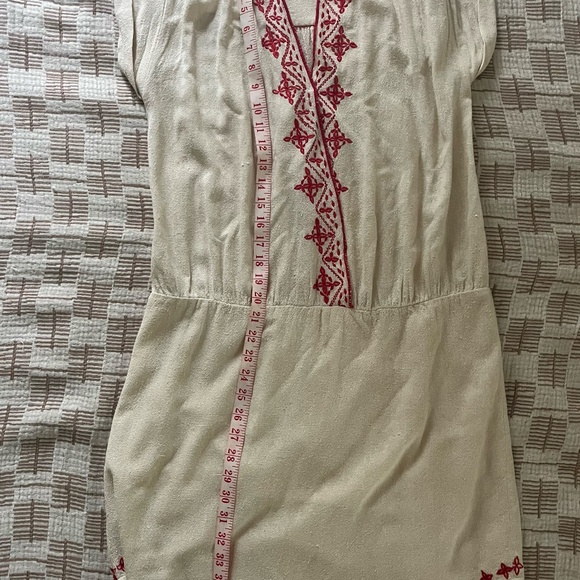 Ulla Johnson Raw Silk Shift Dress - embroidered creme boho v-neck Sz M Handmade - Picture 7 of 11